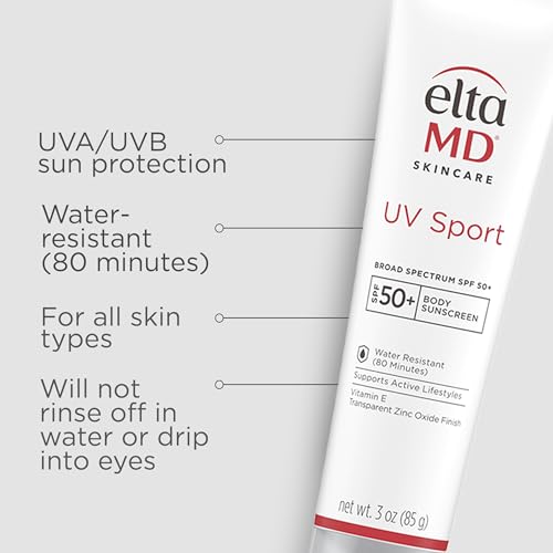 EltaMD UV Sport Sunscreen Lotion SPF 50 - Face and Body Sunscreen SPF 50, Water & Sweat Resistant