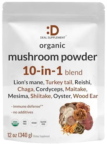 Organic Mushroom Powder Supplement, 12oz – 10 in 1 Active Blend – Turkey Tail, Lions Mane DEAL SUPPLEMENT Au supplements