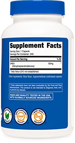 Nutricost DHEA 50mg, 240 Capsules - Gluten Free, Soy Free, Non-GMO, Supplement Nutricost Au supplements