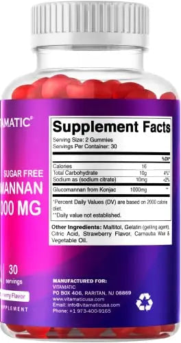 Vitamatic Sugar Free Glucomannan Gummies (Amorphophallus Konjac Root) - 1000mg per Vitamatic Au supplements