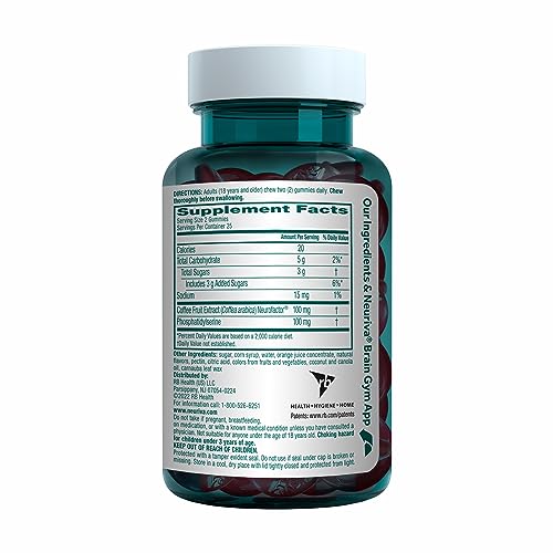 NEURIVA Original Brain Supplement for Memory, Focus & Concentration + Learning & Accuracy with Clinically Tested Nootropics Phosphatidylserine and Neurofactor, Strawberry Flavor, 50 Gummies NEURIVA Au supplements