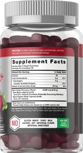 Nitric Oxide Beet Root Gummies | 60 Count | with Nitrates | Natural Strawberry Flavor Horbäach Au supplements