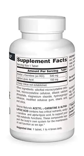Source Naturals Acetyl L-Carnitine & Alpha-Lipoic Acid 650mg - 60 Tablets Source Naturals Au supplements