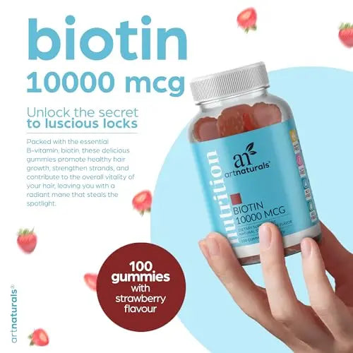 Artnaturals Biotin Gummies for Hair Growth - (100 Gummies - 10000mcg) - Natural Strawberry Artnaturals Au supplements