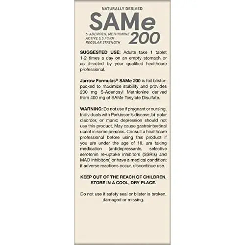 Jarrow Formulas® Same 200 mg, Supports Joint Health, Liver Function, Brain Metabolism, 60 Tablets, Up to A 60 Day Supply Jarrow Formulas Au supplements