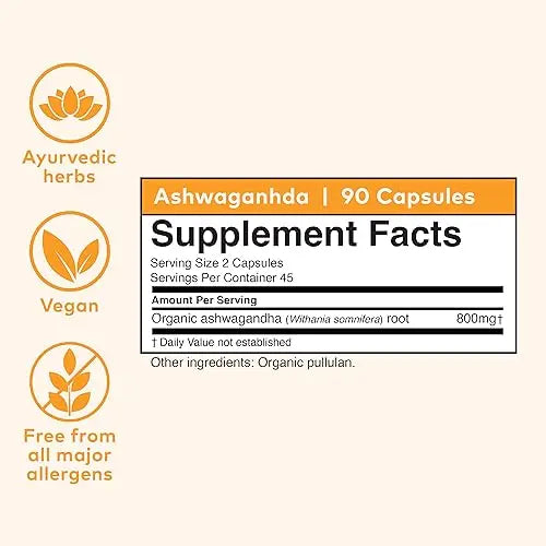 ORGANIC INDIA Ashwagandha Herbal Supplement - Vegan, Gluten-Free, Kosher ORGANIC INDIA Au supplements