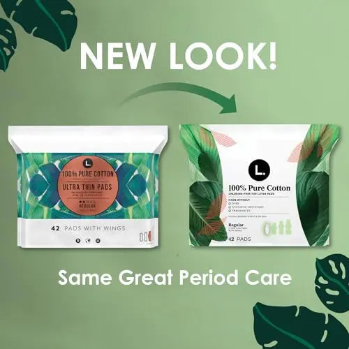 L. Pure Cotton Topsheet Pads for Women, Regular Absorbency, Ultra Thin Pads with Wings L. Au supplements