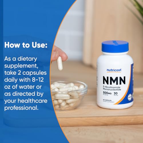 Nutricost NMN (Nicotinamide Mononucleotide) 500mg, 60 Capsules - Vegetarian Friendly, 30 Servings, Gluten Free, GMO Free Nutricost Au supplements