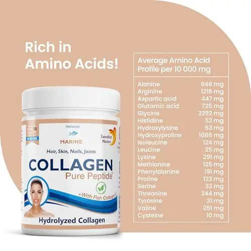 Swedish Nutra Powder Marine Collagen - Pack of 300g, 30 Day Supply | Minimize Fine Lines, Wrinkles & Improve Skin Elasticity | High Absorption Rate Swedish Nutra Au supplements