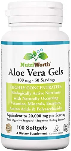 NutriWorth Aloe Vera Supplement (100 Softgels) 20,000mg Pure Gel Equivalency NutriWorth Au supplements