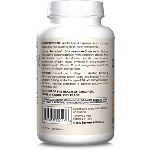 Jarrow Formulas Glucosamine + Chondroitin - 240 Capsules - Nutrient Support - Dietary Supplement for Joint Health - with Vitamin C & Manganese - 60 Servings Jarrow Formulas Au supplements