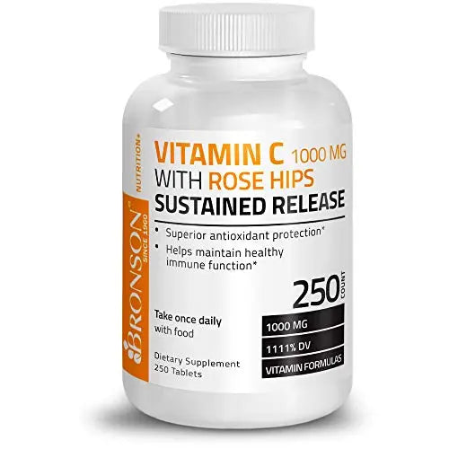 Bronson Vitamin C 1000 mg with Rose Hips Sustained Release, 250 Tablets Bronson Au supplements