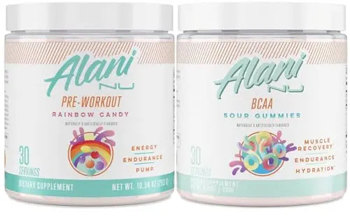 Alani Nu Rainbow Candy Pre Workout and BCAA Sour Gummies Post Workout Powder Alani Nu Au supplements