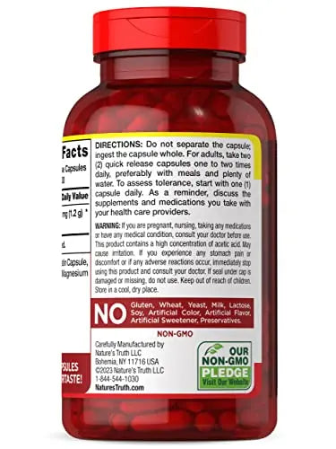 Nature's Truth Apple Cider Vinegar Capsules | 1200mg | 200 Pills | Extra Strength | Value Size Nature's Truth Au supplements