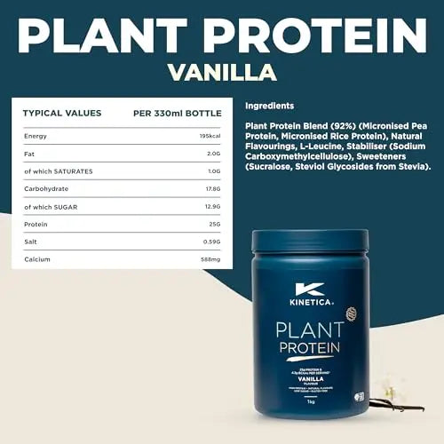 Kinetica Vanilla Flavour Plant Protein 1kg | Blend of Pea and Rice Protein | Vegan Kinetica Au supplements