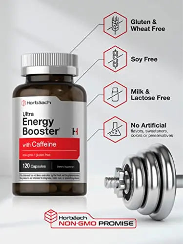 Ultra Energy Supplement | 120 Capsule Pills | with Caffeine & Vitamin B12 | Daily Energy Booster Horbäach Au supplements