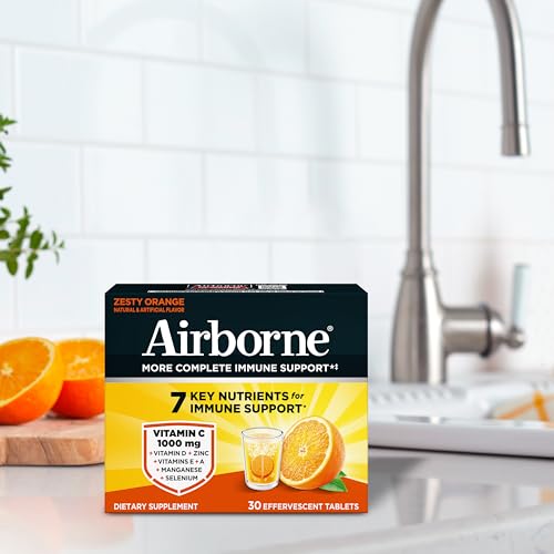 Airborne 1000mg Vitamin C with Vitamin D & Zinc, Sugar Free Multivitamin Immune Support Supplement, Antioxidants Vitamins A C & Vitamin E