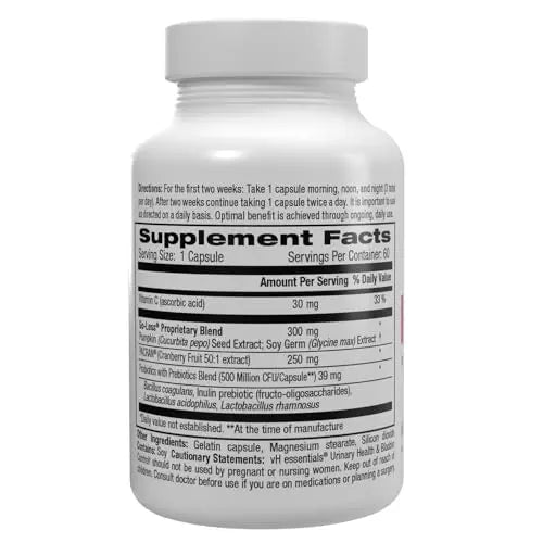 vH essentials Urinary Health & Bladder Control, Cranberry Extract, Prebiotics and Probiotics vH essentials Au supplements