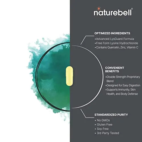 NatureBell L-Lysine 1000mg + Quercetin 250mg Supplement, 240 Capsules, Free Form NatureBell Au supplements