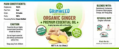 USDA Organic Ginger Essential Oil – Therapeutic Grade- Diffuser Oil - 100% All Natural - with Glass Dropper Grimweed Apothecary Au supplements