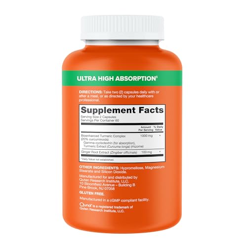 Qunol Turmeric and Ginger Capsules, 1000mg Turmeric Supplement, Ultra High Absorption to Support Joint Health, #1 Doctor Recommended Form