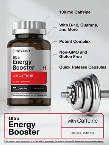 Ultra Energy Supplement | 120 Capsule Pills | with Caffeine & Vitamin B12 | Daily Energy Booster Horbäach Au supplements