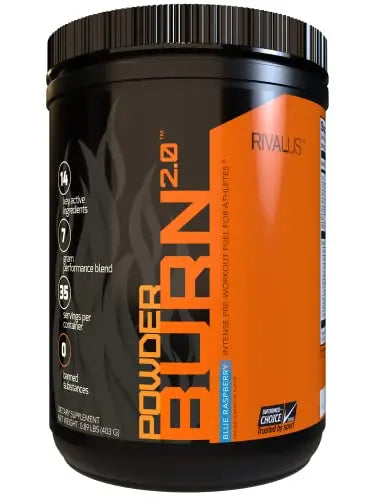 Rivalus Powder Burn 2.0 Pre Workout Supplement, Blue Raspberry, 0.89 Pounds Rivalus Au supplements