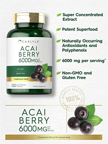 Carlyle Acai Berry Capsules 6000mg | 250 Count | Non-GMO & Gluten Free Acai Berry Carlyle Au supplements