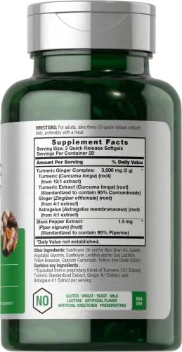 Turmeric and Ginger Supplement 3000 mg | 60 Softgel Capsules | Turmeric Curcumin Complex Horbäach Au supplements