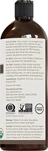 Viva Naturals Organic Castor Oil, 16 fl oz - Cold Pressed Castor Oil for Skin, Hair and Lashes - Traditionally Viva Naturals Au supplements