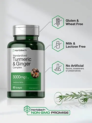 Turmeric and Ginger Supplement 3000 mg | 60 Softgel Capsules | Turmeric Curcumin Complex Horbäach Au supplements