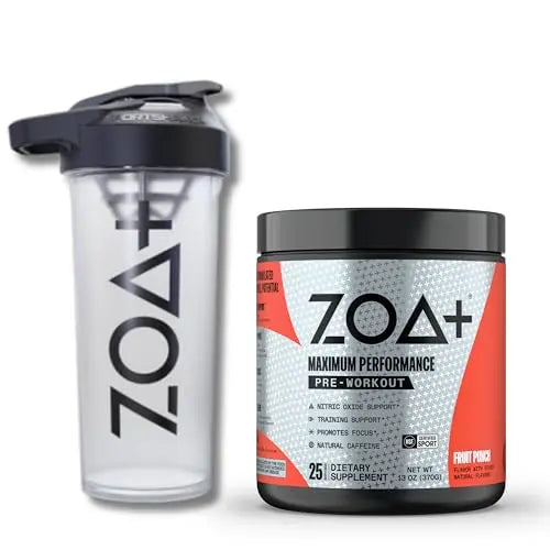 ZOA+ Pre-Workout Powder & Shaker Bottle Bundle, Fruit Punch ZOA Au supplements
