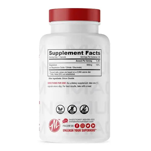 Metabolic Nutrition Magnesium, 650mg per Serving, Non-GMO, Vegan, Gluten Free Metabolic Nutrition Au supplements