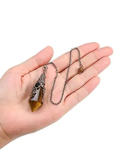 PESOENTH Crystal Pendulum Dowsing Divination Scrying Pendulum with Bronze Wrap Tiger Eye Healing PESOENTH Au supplements