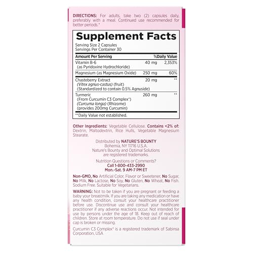 Nature’s Bounty Optimal Solutions Advanced PMS Relief for Menstrual Cycle Support, PMS Support Supplement for Women, Bloating Relief – Chasteberry, Hormone-Free, 60 Vegetarian Capsules Nature's Bounty Au supplements
