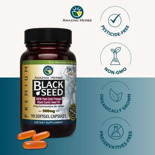 Amazing Herbs Premium Black Seed Oil Capsules - Cold Pressed Nigella Sativa Aids Amazing Herbs Au supplements
