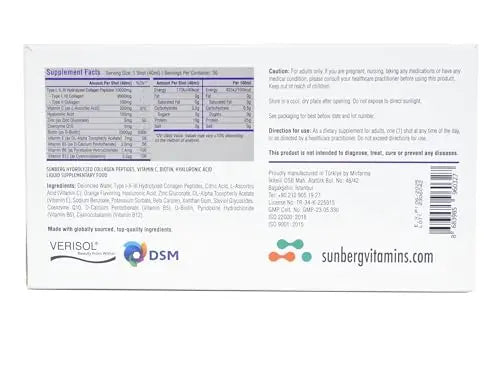 Sunberg Collagen Liquid Shots - 10000mg Collagen Supplement Type I,II,III Hyaluronic Acid Bodygenix Au supplements