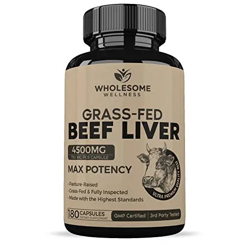 Grass Fed Desiccated Beef Liver Capsules (180 Pills, 750mg Each) - Natural Iron, Vitamin A Wholesome Wellness Au supplements