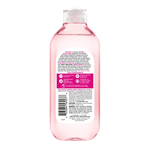 Garnier Micellar Water with Rose Water and Glycerin, Hydrating Facial Cleanser & Makeup Remover, For All Skin Types