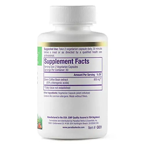 Paradise Herbs Green Coffee Bean, Vegan, Gluten Free, Non GMO, Active Whole Spectrum Paradise Herbs Au supplements