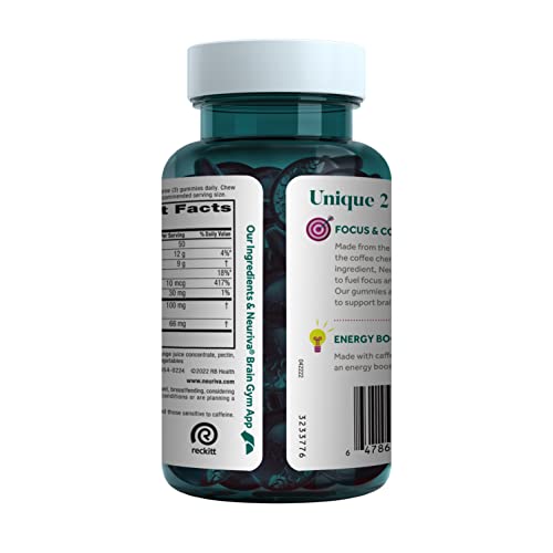 NEURIVA Brain + Energy Gummies, Nootropic Brain Supplements for Focus and Concentration with Neurofactor, Vitamin B12 & Caffeine for an Energy Boost*, 75ct Natural BlackBerry NEURIVA Au supplements