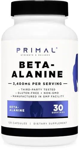 Primal Beta-Alanine Capsules 3400mg (30 Servings, 120 Capsules) - Supplement, Gluten Primal Au supplements