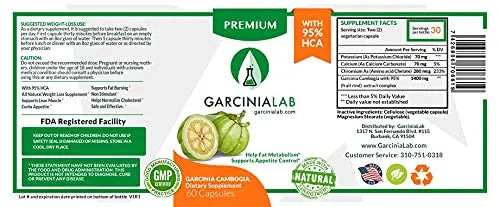 Garcinia Cambogia Extract 100% Pure 95% HCA Pharmaceutical Grade 60 Capsules 1 Month GarciniaLab Au supplements