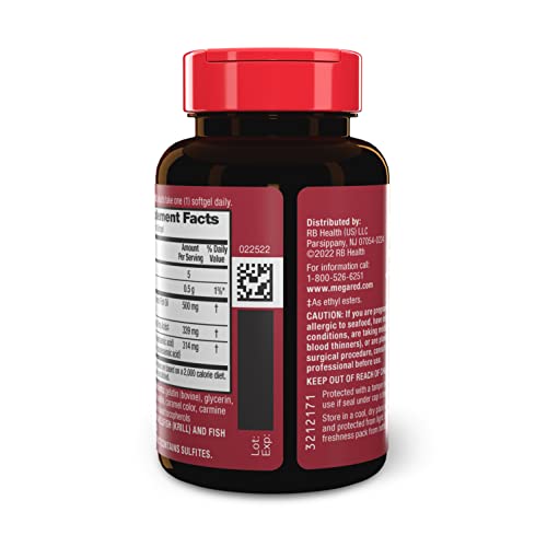 Megared Omega-3 Fish Oil + High Absorption Krill Oil 500mg Softgels, MegaRed Advanced 4in1 (80 count in a bottle) Concentrated Omega-3 Fish