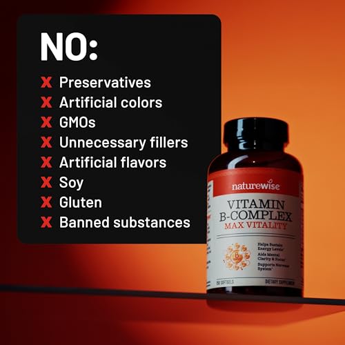 NatureWise Vitamin B Complex for Women and Men - with Folic Acid Biotin B1 B2 B3 B6 B12 - Support Cellular Energy & Mental Clarity - Gluten & Dairy Free