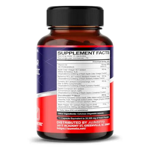 Apple Cider Vinegar 9000mg Berberin 6000mg Ceylon Cinnamon 9000mg Turmeric 6000mg AUMETO Au supplements
