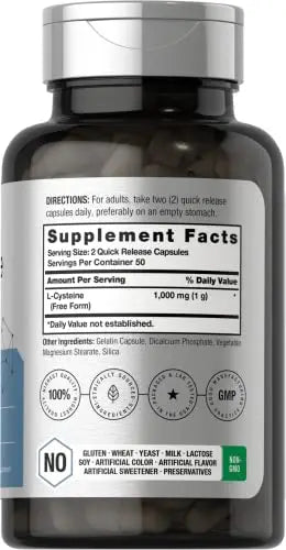 L-Cysteine 1000mg | 100 Powder Capsules | Non-GMO, Gluten Free Supplement Horbäach Au supplements