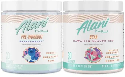 Alani Nu Breezeberry Pre Workout and BCAA Hawaiian Shaved Ice Post Workout Powder Alani Nu Au supplements