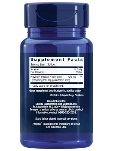 Provinal Purified Omega-7 - Daily Essential Omega 7 Fatty Acids Supplement, Palmitoleic Life Extension Au supplements