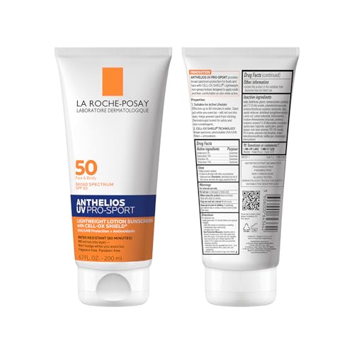 La Roche-Posay Anthelios UV Pro-Sport SPF 50 Sunscreen for Face & Body, Water & Sweat Resistant with Non-Drip Formula, Invisible Broad Spectrum Sunscreen Lotion